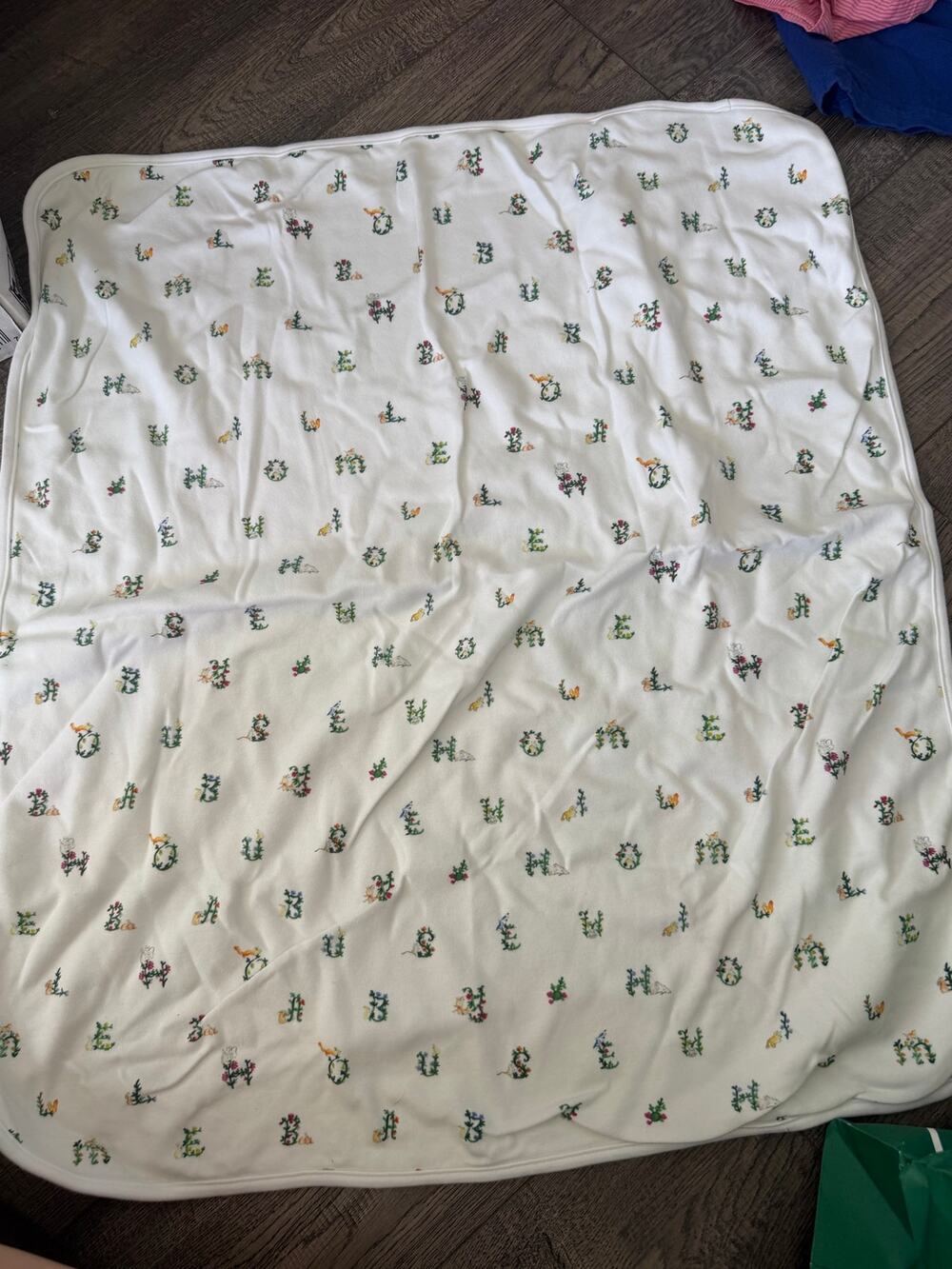 Hill House Muslin Baby Swaddle Blanket White Organic Cotton Floral Alphabet